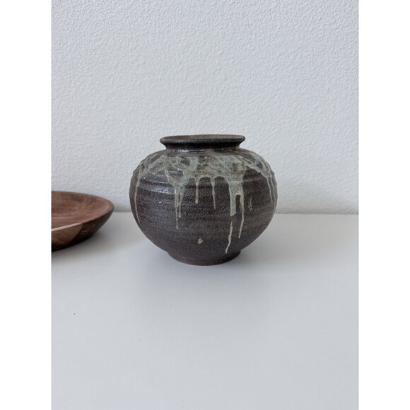 Handmade Other - Vintage Signed SMART Studio Pottery Vase Heavy Stoneware Iridescent Oil Spot